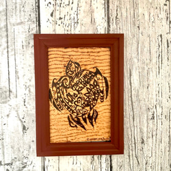 送料無料】ガネーシャの絵A3サイズ ターコイズ＆オレンジ系（額付き