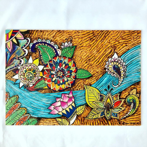 原画販売】蓮と水流（ロータスデザイン）A4サイズインテリアアート額