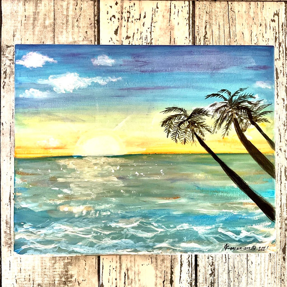 原画販売】海の絵 F3サイズ「バリの朝の海」 絵画 K-asian-art 原画販売】海の絵 F3サイズ「バリの朝の海」 絵画 K-asian-art