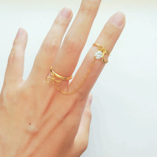 イニシャルが選べる、ダブルチェーンリング 指輪・リング mille