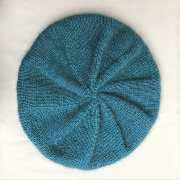 NZポッサム・メリノ・シルク　シンプルなニットベレー帽子　ターコイズ 6枚目の画像