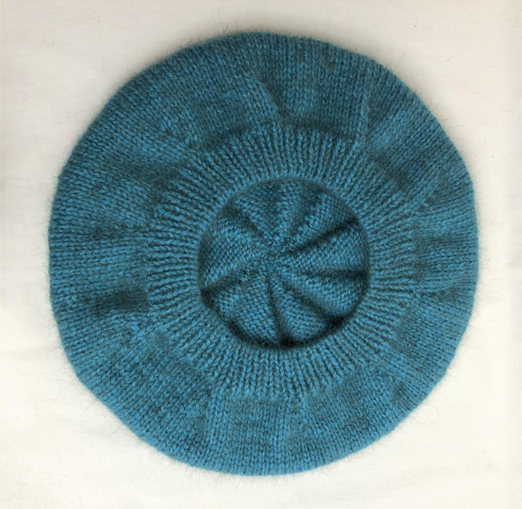 NZポッサム・メリノ・シルク　シンプルなニットベレー帽子　ターコイズ 7枚目の画像