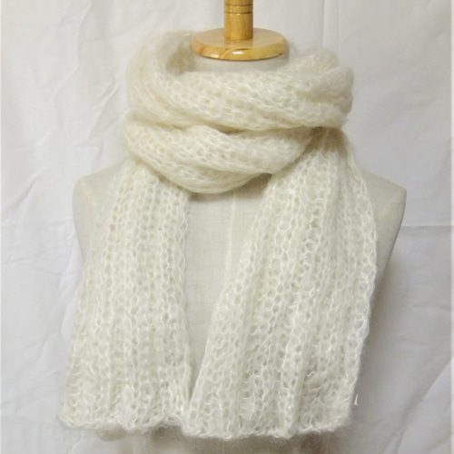 NZ極太モヘア＆メリノウール ロングボリュームマフラー ナチュラル