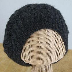 ★クリアランスセール★アラン模様のベレー帽(ふんわりマッシュルーム型) 　ダーク杢グレー 1枚目の画像