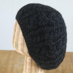 ★クリアランスセール★アラン模様のベレー帽(ふんわりマッシュルーム型) 　ダーク杢グレー 2枚目の画像