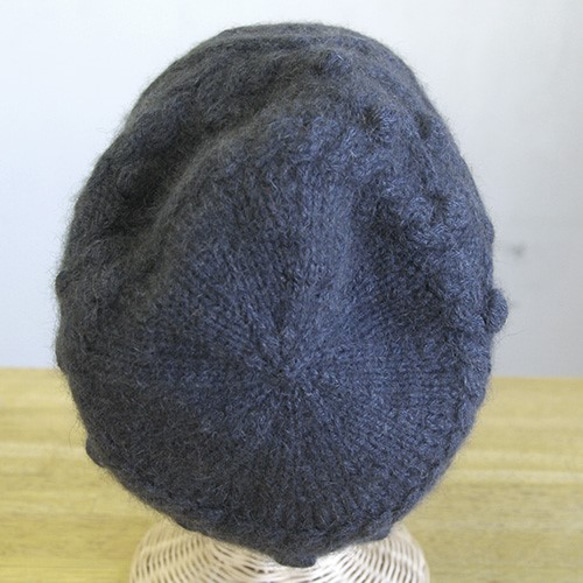 ★クリアランスセール★NZポッサム・メリノ・シルク　なわ編み帽（ラウンドボックス型）　チャコールグレー 3枚目の画像