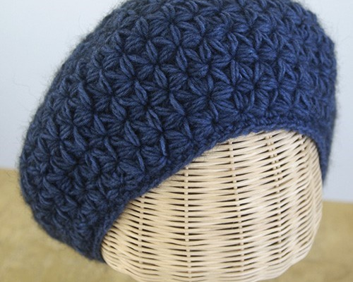 受注制作 リフ編みのベレー帽 NZポッサム・メリノ デニムブルー ニット