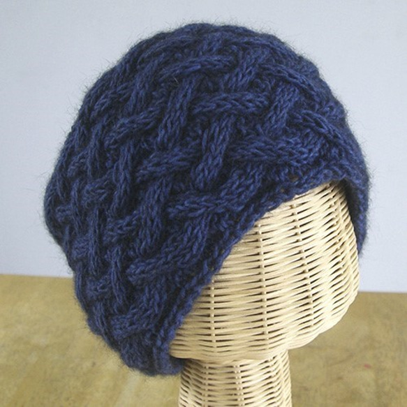 なわ編みのカウル（両面なわ編み）ミディアムブルー 3枚目の画像