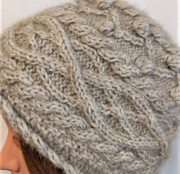 ともさん専用　受注制作　NZポッサム・メリノなわ編み帽（ラウンドボックス型）ミディアムブルー 3枚目の画像