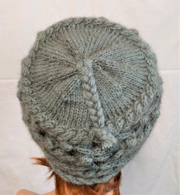 ともさん専用　受注制作　NZポッサム・メリノなわ編み帽（ラウンドボックス型）ミディアムブルー 8枚目の画像