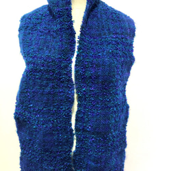 NZ極太モヘア・メリノの手織りマフラー　ブルーｘパープルｘグリーンMIX 5枚目の画像