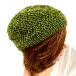 かのこ編みのベレー帽 　NZメリノ100％　グリーン 2枚目の画像