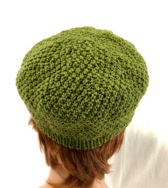 かのこ編みのベレー帽 　NZメリノ100％　グリーン 3枚目の画像