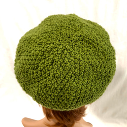 かのこ編みのベレー帽 　NZメリノ100％　グリーン 4枚目の画像
