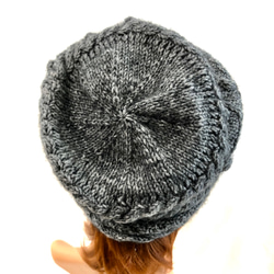 ★クリアランスセール★NZポッサム・メリノ　なわ編み帽（ラウンドボックス型）　杢グレー 3枚目の画像