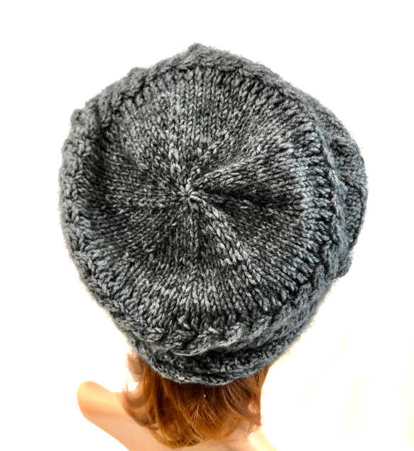 ★クリアランスセール★NZポッサム・メリノ　なわ編み帽（ラウンドボックス型）　杢グレー 3枚目の画像