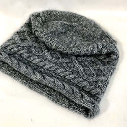 ★クリアランスセール★NZポッサム・メリノ　なわ編み帽（ラウンドボックス型）　杢グレー 4枚目の画像