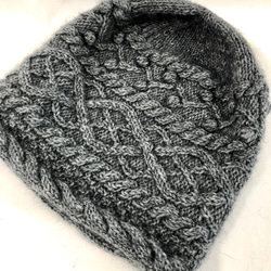 ★クリアランスセール★NZポッサム・メリノ　なわ編み帽（ラウンドボックス型）　杢グレー 5枚目の画像