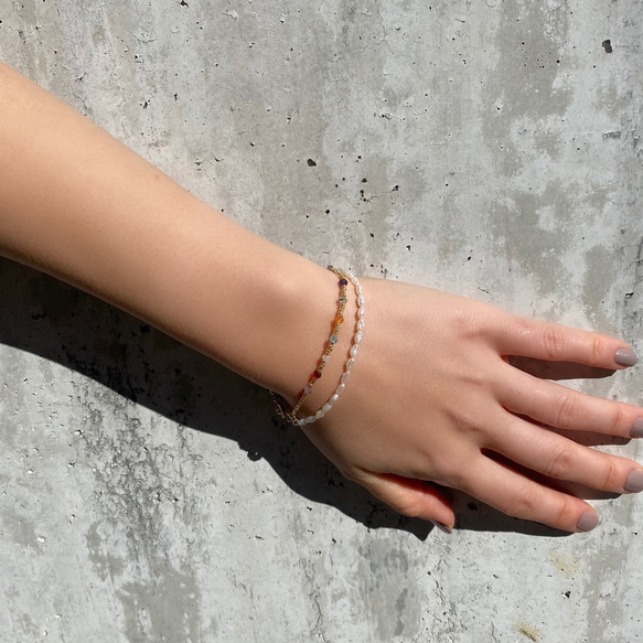 【SALE 30%OFF】"DUO" bracelet (天然石mix） 4枚目の画像