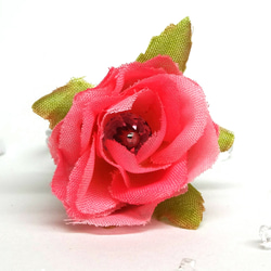 [全６色]造花バラとダイヤカットスワロフスキーのリング（フレッシュピンク） 2枚目の画像
