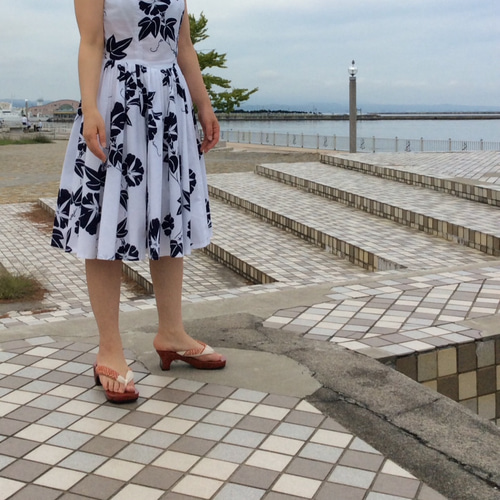 浴衣地のワンピース&ボレロ 朝顔の柄(白地) ワンピース 角屋工房