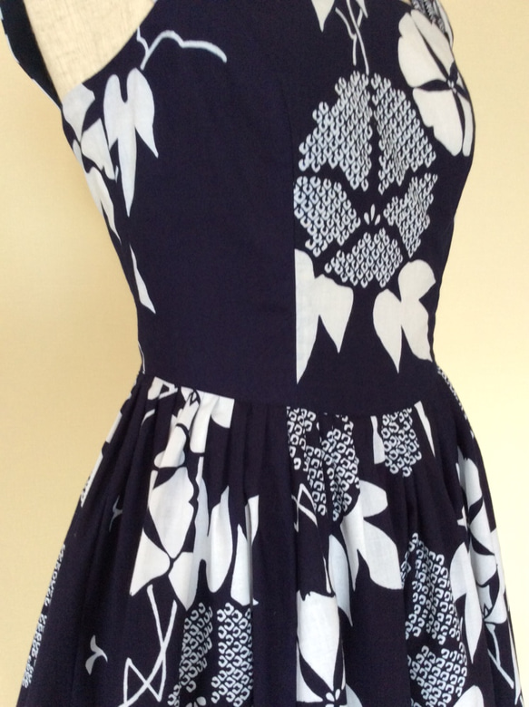 浴衣地のワンピース&ボレロ  朝顔の柄(紺地) 8枚目の画像