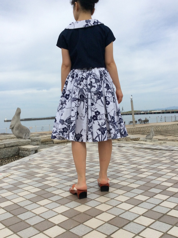 浴衣地のワンピース&ボレロ  菖蒲と梅柄 2枚目の画像