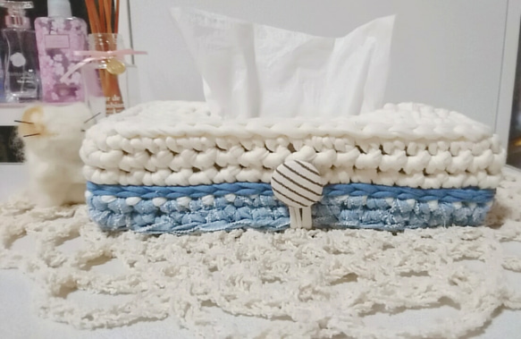 ティッシュカバー　ボックスティッシュカバー　ズパゲッティ　Tシャツヤーン ティッシュカバー Tシャツヤーン ズパゲッティ