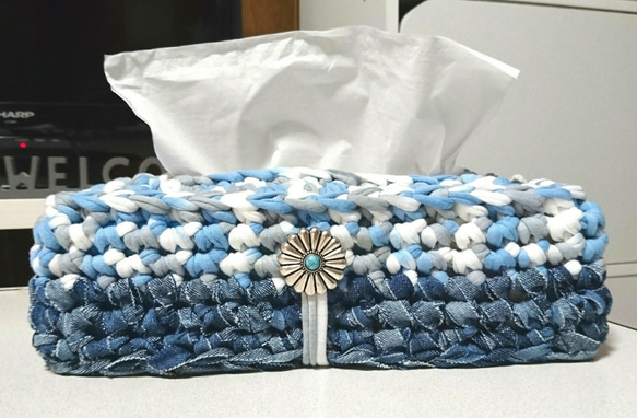 ティッシュカバー　ボックスティッシュカバー　ズパゲッティ　Tシャツヤーン Knitting a tissue case【crochet】Hoooked Zpagetti - YouTube