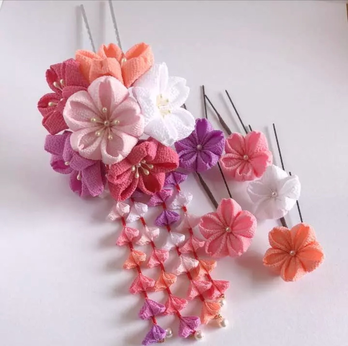 つまみ細工 桜 かんざし 七五三（7歳さん以上向け）桜かんざしセット つまみ細工 ピンク