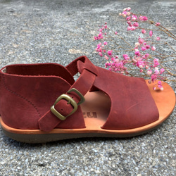 テクスチャサンダルWenqingアフタヌーンティーパーティクレイジー馬の革の植物の日焼けした皮革牛革の靴手作りの靴赤 3枚目の画像
