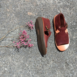 テクスチャサンダルWenqingアフタヌーンティーパーティクレイジー馬の革の植物の日焼けした皮革牛革の靴手作りの靴赤 4枚目の画像