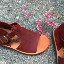 テクスチャサンダルWenqingアフタヌーンティーパーティクレイジー馬の革の植物の日焼けした皮革牛革の靴手作りの靴赤 7枚目の画像