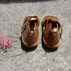 テクスチャサンダルWenqingアフタヌーンティーパーティークレイジーホーススキン植物の日焼けした皮革牛革の靴手作りの靴のコーヒ 4枚目の画像