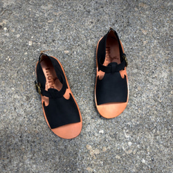 テクスチャサンダルWenqingアフタヌーンティーパーティークレイジーホーススキン植物の日焼けした皮革牛革の靴手作りの靴黒 6枚目の画像