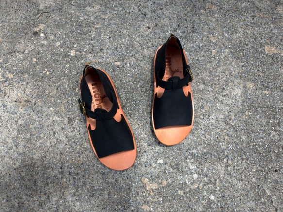 テクスチャサンダルWenqingアフタヌーンティーパーティークレイジーホーススキン植物の日焼けした皮革牛革の靴手作りの靴黒 6枚目の画像