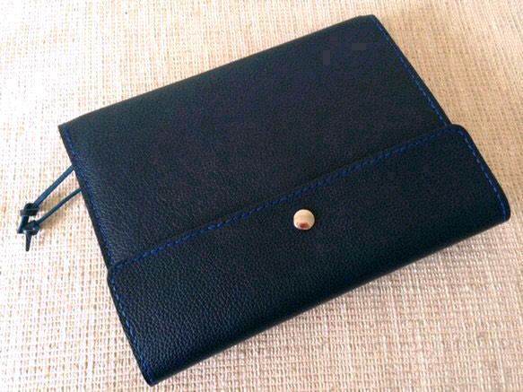 ハンドメイド★牛革手帳カバー ネイビー Ａ5 ほぼ日 カズンsize