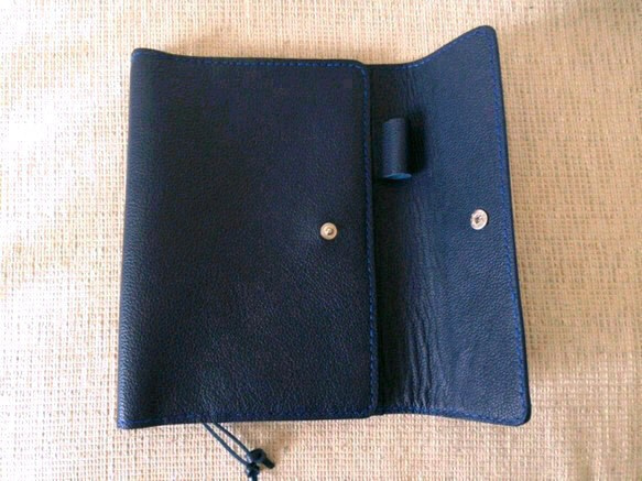 ハンドメイド☆牛革手帳カバー ネイビー B6サイズ - 大得価通販