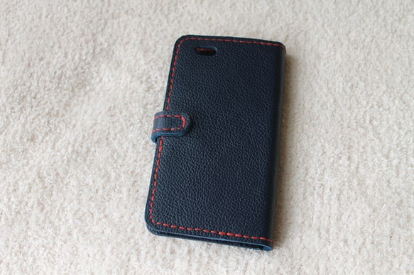 牛革シュリンク ネイビー　iphone6Plus 6sPlus 7プラス 8プラス 手帳型ケース 3枚目の画像