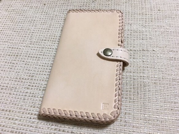 iphone全機種　android対応　手帳型ケース　ヌメ革 ナチュラル　レース