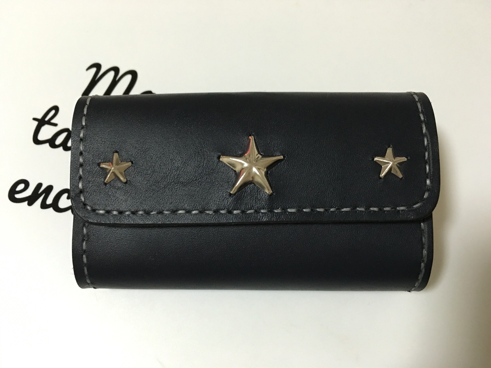 ヌメ革 ネイビー アイコスケース　星スタッズ シガレットケース　 IQOS