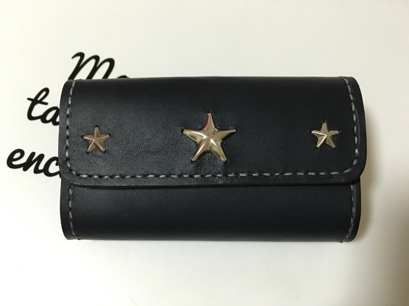 ヌメ革 ネイビー アイコスケース 星スタッズ シガレットケース IQOS  