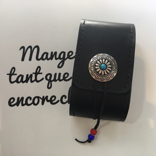 ヌメ革 ブラック ターコイズコンチョB アイコスケース シガレット