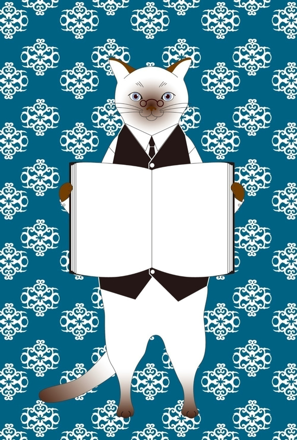 司書猫 ポストカード 10枚セット 本 クリスマス 黒猫 白猫 三毛猫 スコティッシュ ロシアンブルー ねこ ネコ 眼鏡 6枚目の画像