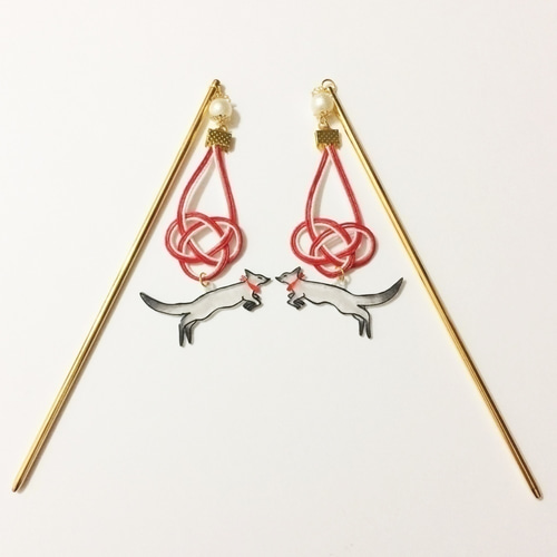 ❤️ 簪　かんざし　きつね　梅結び　水引　祭り　和装　ハンドメイド ❤️ 簪 かんざし きつね 梅結び 水引 祭り 和装 ハンドメイド ❤️ 簪