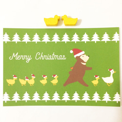 クリスマスカード アヒル達とクマの行進 5枚セット 鳥 動物 冬 クリスマスツリー ポストカード 2枚目の画像
