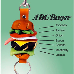 革のハンバーガー　キーホルダー　ABCバーガー 1枚目の画像