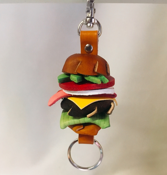 革のハンバーガー　キーホルダー　ABCバーガー 3枚目の画像