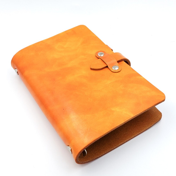 シンプル システム手帳 バイブルサイズ ヌメ革 手染め オレンジ 2枚目の画像