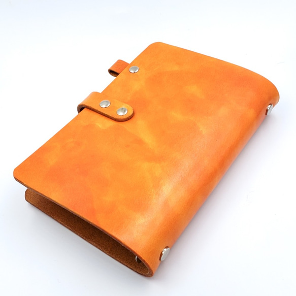 シンプル システム手帳 バイブルサイズ ヌメ革 手染め オレンジ 3枚目の画像